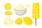 Lemon desserts. Lemon fruit, Ice Cream on stick, ice cream balls, lemon fruit, Lemon dessert. Sweet delicious frozen