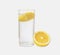 Lemon falling on soda in glass