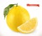 Lemon. Fresh fruit 3d realistic vector icon