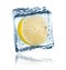 Lemon frozen in ice cube, isolated