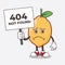 Lemon Fruit cartoon mascot character with cheerless face and holding a 404 board