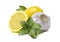 Lemon garlic basil pesto cooking ingredients isolated on white b