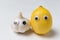 Lemon and garlic with Googly eyes and funny faces. Health foods concept