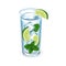 Lemon glass with ice cubes and mint