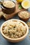 Lemon herbed quinoa in a bowl