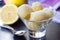 Lemon ice cream sorbet, balls in glass, refreshing summer diet