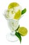 Lemon ice cream sundae with lemon and leafes