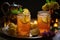 lemon iced tea in mason jars surrounded by diwali lights