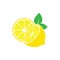 Lemon icon. yellow fresh citrus fruits. half of lemon