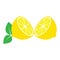 Lemon icon. yellow fresh citrus fruits. half of lemon