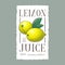 Lemon juice label. Healthy fruit beverage. Two yellow fruits with leaves on a white label with uneven edge.
