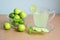 Lemon juice, Lime juice and limes in glass bowl.