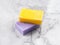 Lemon and lavender artisanal soap bars on marble