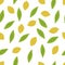 Lemon with leaves seamless pattern. Organic citrus texture. Hand drawn fresh lemon backdrop. Fruit background in pastel