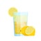 Lemon. Lemonade with Ice and Lemon Fruits.Glass with Drink and Ice Pieces. Isolated on a white background