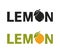 Lemon lettering. Hand drawn text with citrus fruit. Simple black shape and color vector illustration