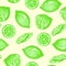 Lemon or lime fruits and slices on soft yellow background