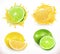 Lemon and lime juice. Fresh fruit, vector icon