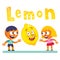 Lemon mascot character with kids