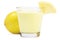 Lemon milkshake with a piece of lemon in front of
