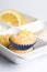 Lemon muffins in white tray