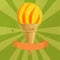 Lemon and orange cone ice cream on a green background