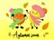 Lemon and orange. Vitamins in the fall. Citrus fruit. Cute kawaii characters. Autumn beriberi
