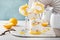 Lemon parfait with pound cake, lemon curd, whipped cream and meringue