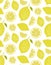 Lemon pattern, seamless vector texture with hand drawn yellow citrus. Fresh summer background.
