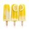 Lemon popsicles on a white background. Cold snack for the hot summer. Generative AI