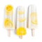 Lemon popsicles on a white background. Cold snack for the hot summer. Generative AI