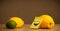 Lemon with post-it note laughing on citrus fruits