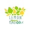 Lemon pure 100 percent logo, natural product badge colorful hand drawn vector Illustration