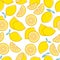 Lemon seamless pattern. Tropical citrus exotic fruit print. Yellow lemons summer floral repeating vector decorative