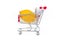 Lemon in shopping cart isolated on white background