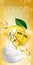 Lemon skin care mask ads. Vector Illustration with lemon whitening mask and packaging.