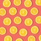 Lemon slice fruit pattern on a living coral color background