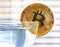 Lemon slice gold cryptocurrency bitcoin blockchain virtual money cash internet banking online peer finances gold
