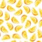 Lemon slice seamless watercolor pattern. Pieces of ripe juicy fruit. Exotic citrus with sour pulp, zest. Backdrop for decoration