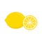 Lemon slices. Fresh citrus, half sliced lemons and chopped lemon