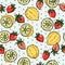Lemon Strawberry Summer Fruit Illustration Pattern Vector.