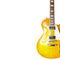 Lemon sunburst classic electric guitar on the right side of white background, with plenty of copy space.