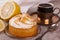 Lemon tart pie with cup of coffee