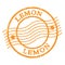 LEMON, text written on orange  postal stamp