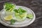 Lemonade with cucumber, lemon, mint and ginger in glass cups