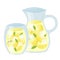 Lemonade in glass cup and pitcher cartoon icon. Lemon squash with mint leaves. Cold soft drink.