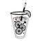 Lemonade juice glass with straw cartoon isolated in black and white