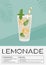 Lemonade Mocktail garnished with mint and lemon. Classic nonalcoholic beverage recipe modern wall art print. Summer