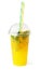 Lemonade in plastic glass, cooling fruit drink