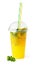 Lemonade in plastic glass, cooling fruit drink